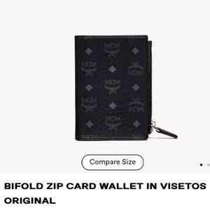 Designer Wallet MCM black leather bifold zip card wallet